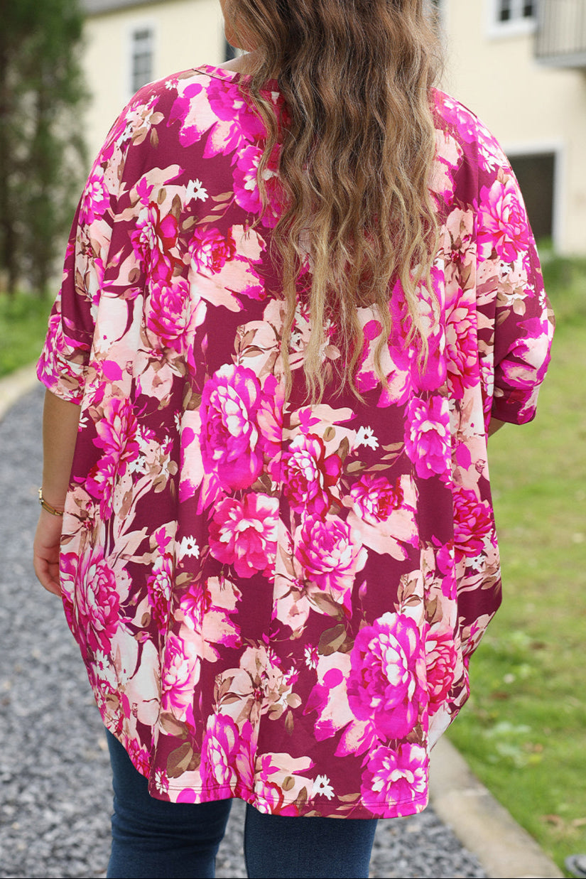 Plus Size Floral 3/4 Sleeve Blouse