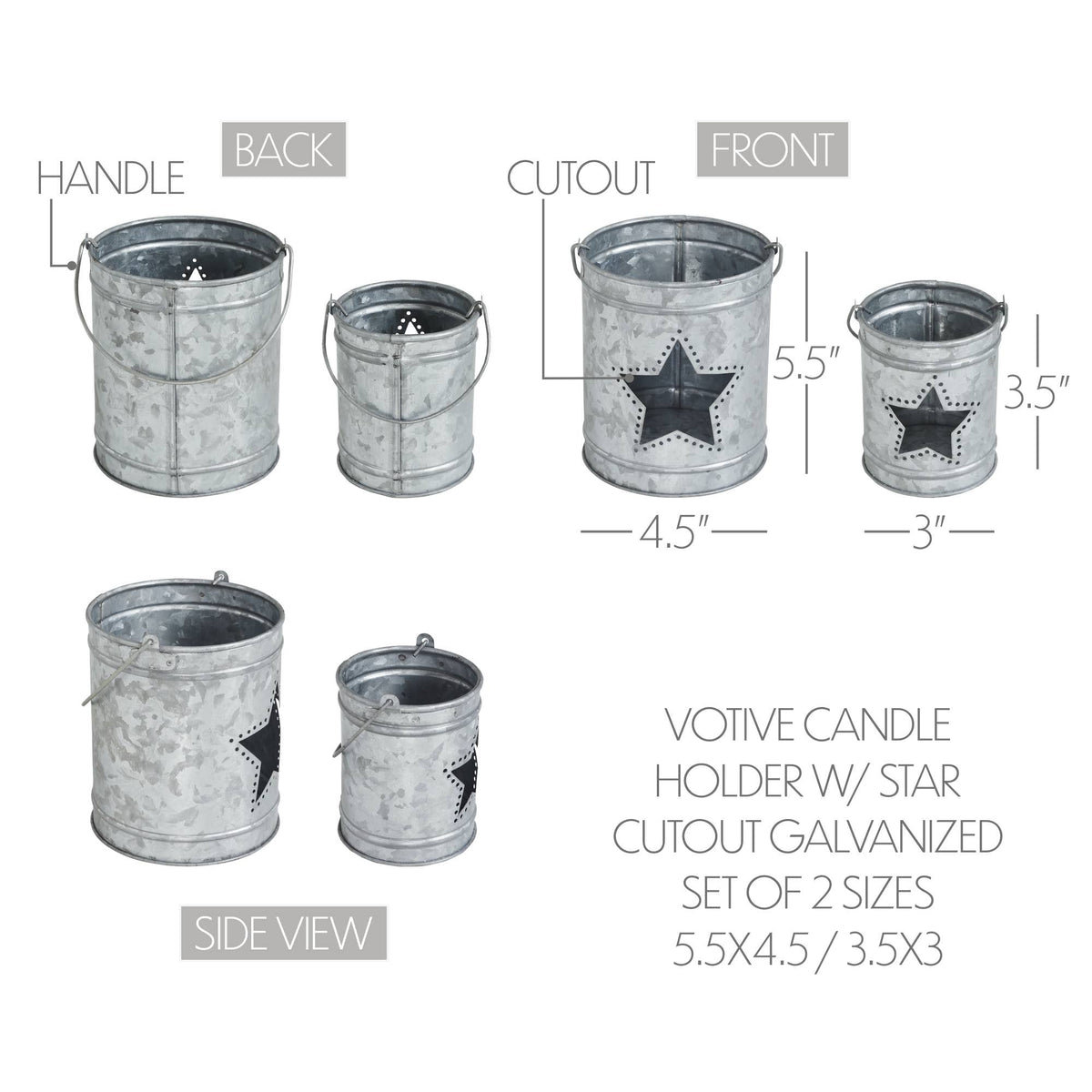 Rustic Galvanized Star Candle Pails Set of 2