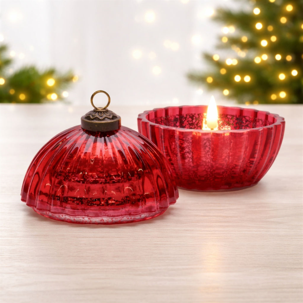 Glass Ornament with LED Candle Inside 4"D