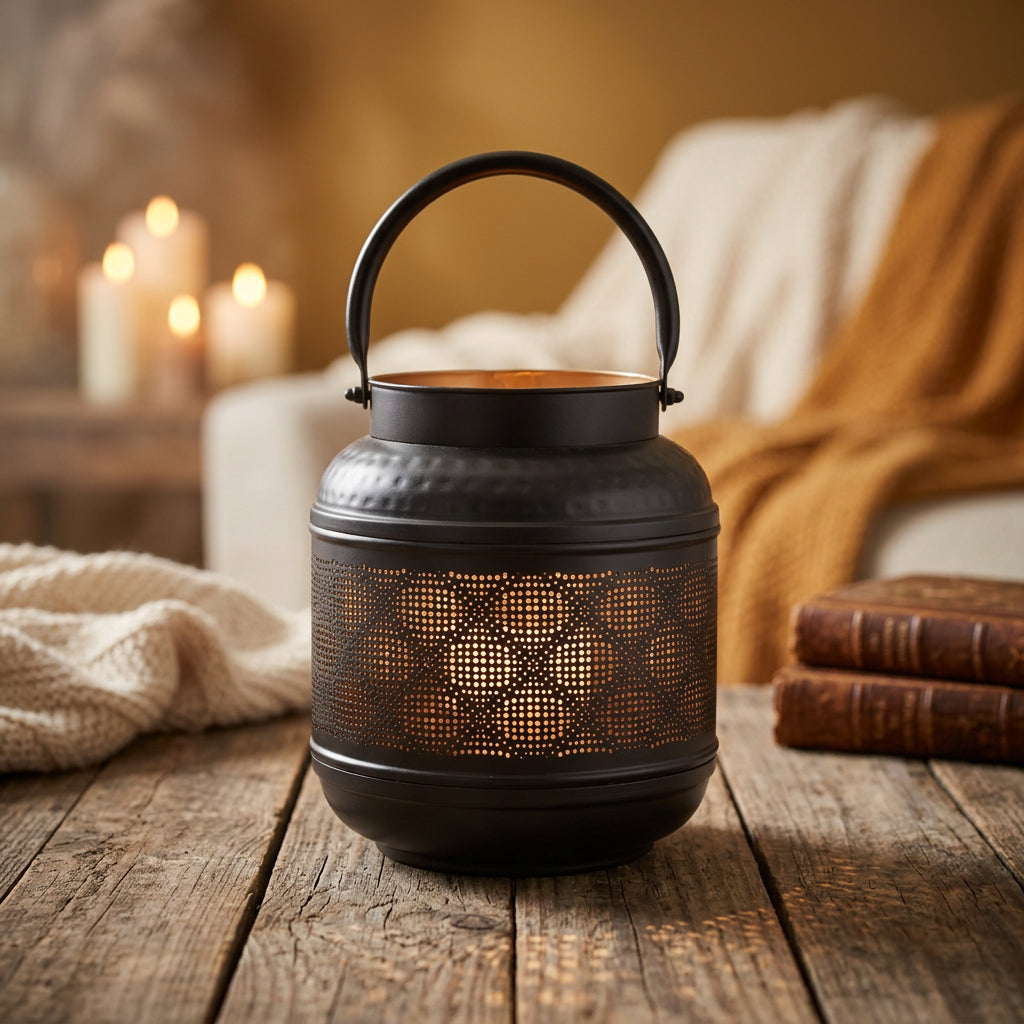 Decorative Cut-Out Metal Lantern 9.25"H
