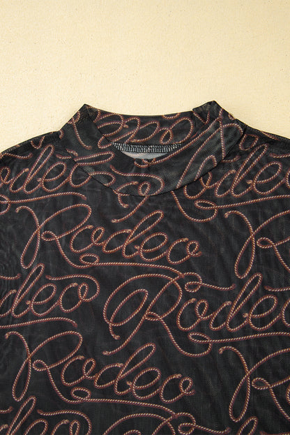 Western Rodeo Mesh Mock Neck Top