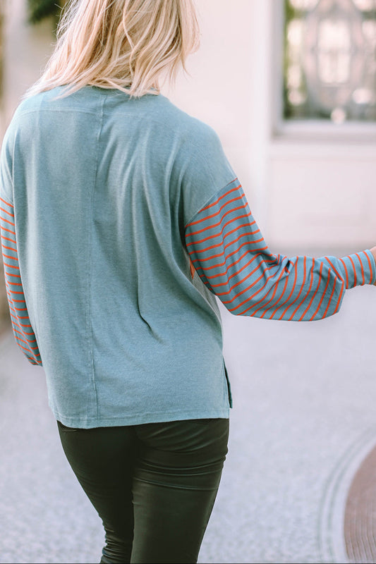 Stripe Colorblock Bishop Sleeve Top