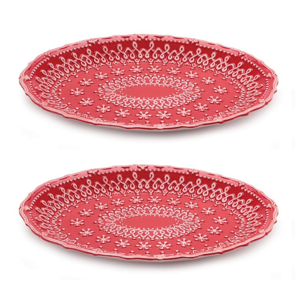 Embossed Ceramic Snowflake Platter (Set of 2)
