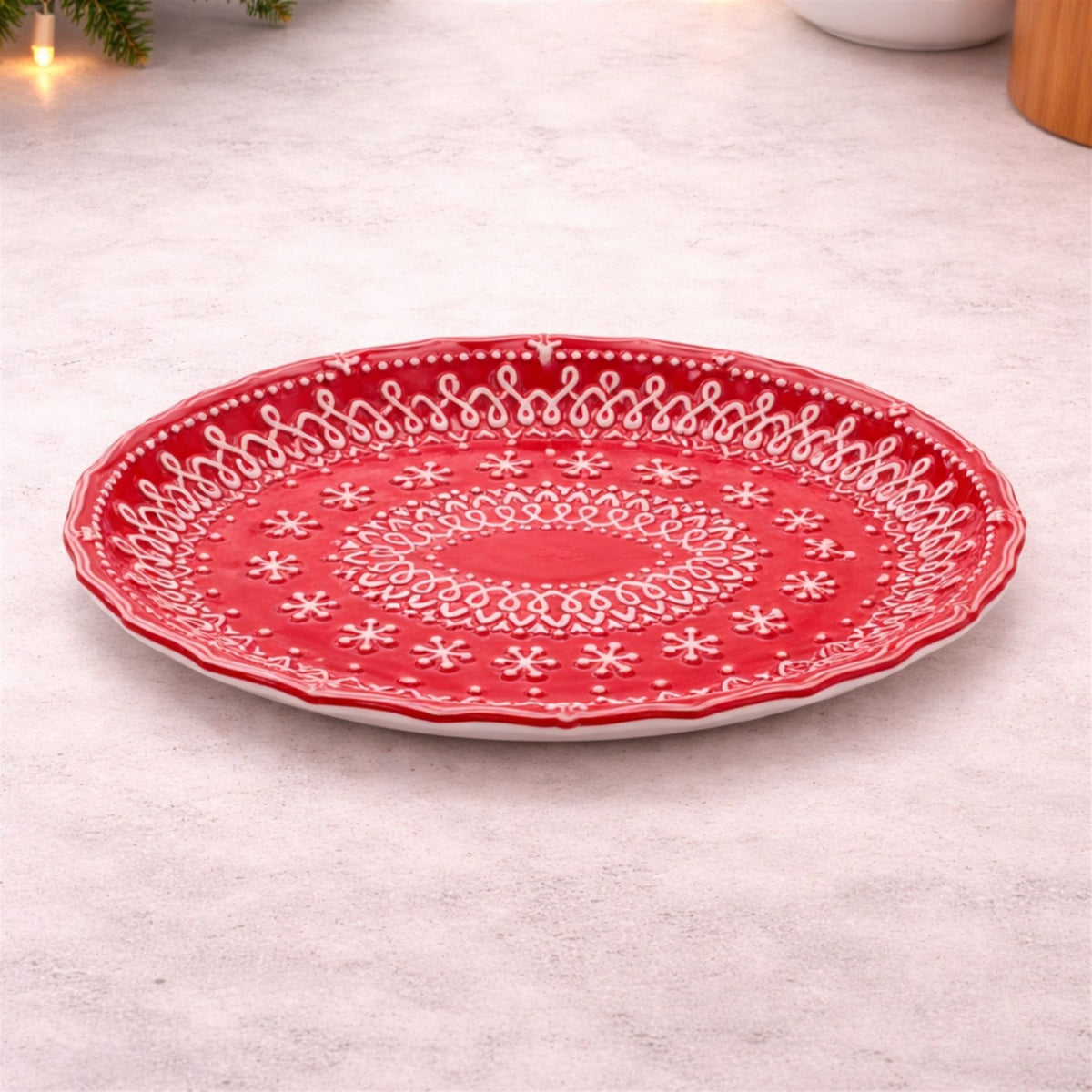 Embossed Ceramic Snowflake Platter (Set of 2)
