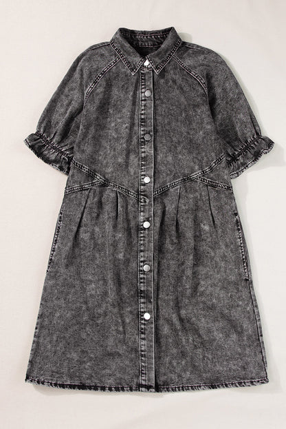 Denim Mineral Wash Buttoned Dress