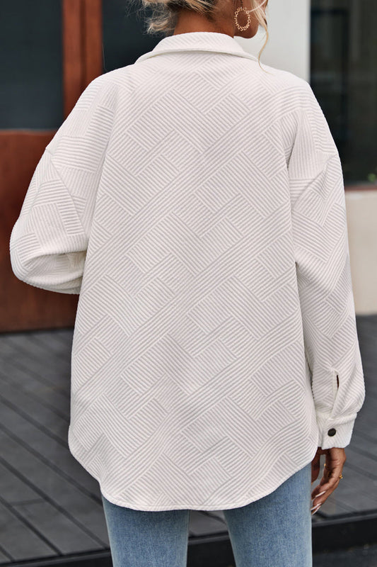 Solid Textured Flap Pocket Shacket