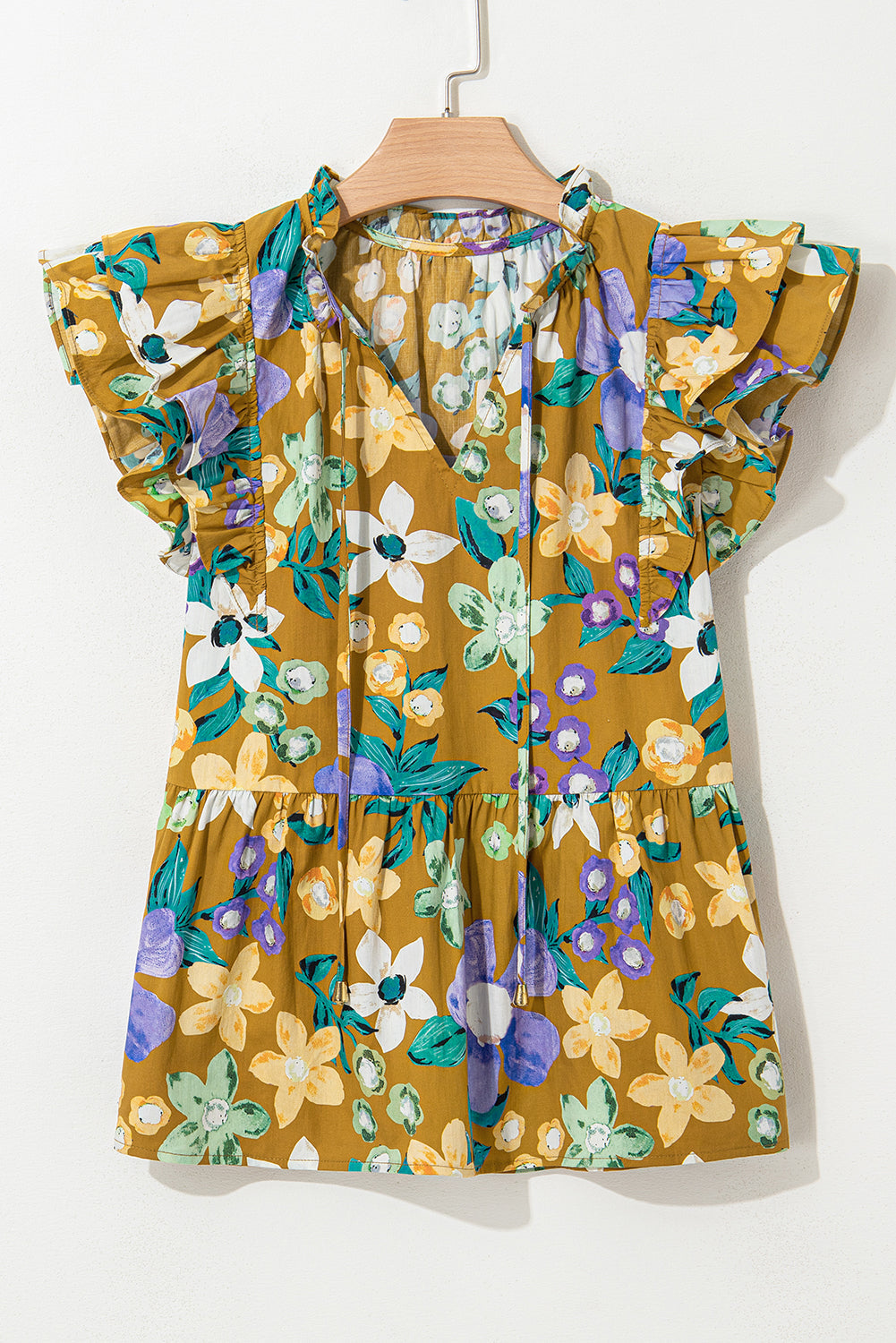 Floral Flutter Sleeve V-Neck Top