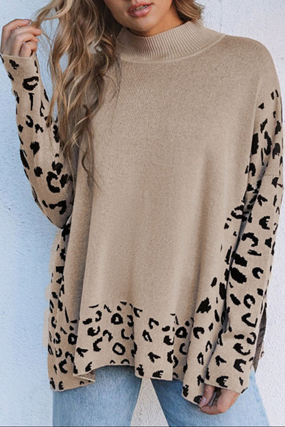Leopard Colorblock Mock Neck Sweater