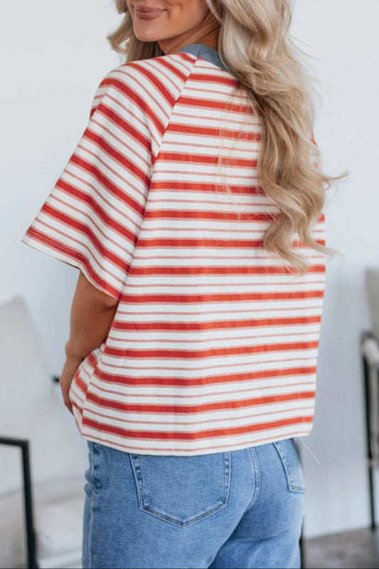 Stripe Contrast Trim Raglan T-Shirt