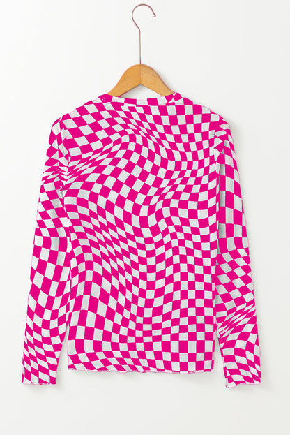 Checker Mesh Long Sleeve Top