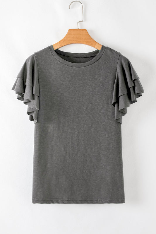 Plus Size Double Ruffle Short Sleeve Top