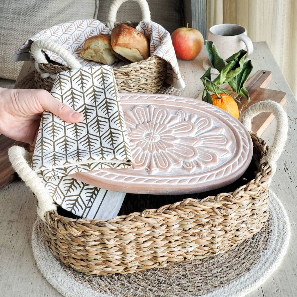 Floral Handmade Bread Warmer & Wicker Basket