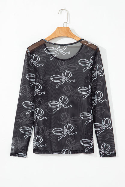 Bow Mesh Long Sleeve Top