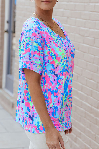 Floral Short Sleeve V-Neck Tee