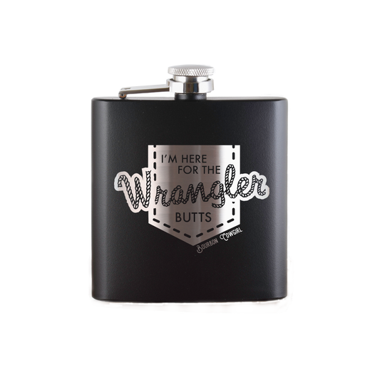 I'm Here for the Wrangler Butts Flask Gift - Bourbon Cowgirl