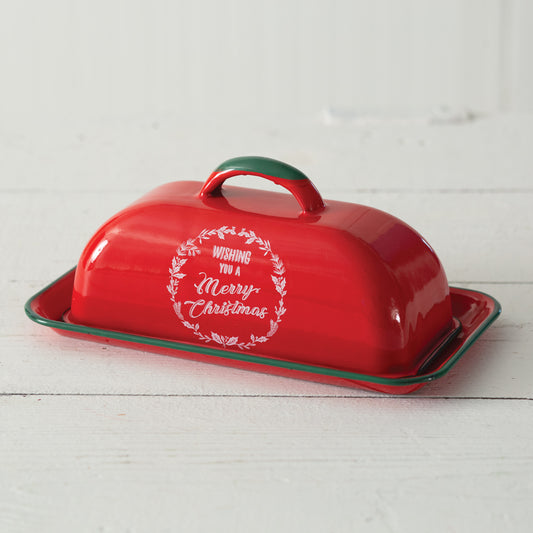 Wishing You A Merry Christmas Enameled Butter Dish