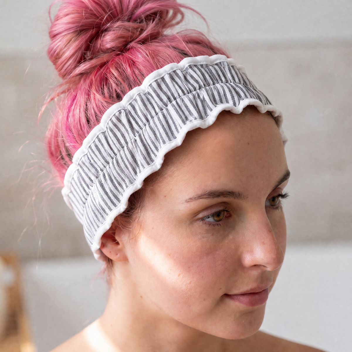 Black Seersucker Spa Headband