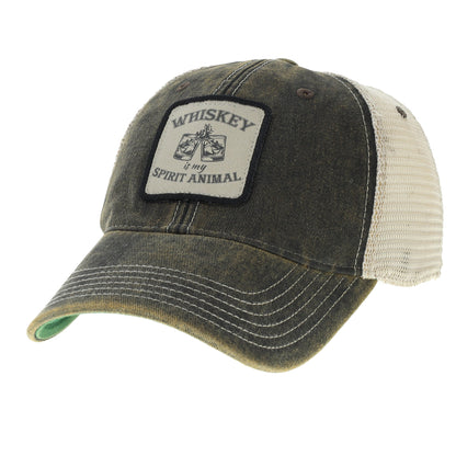 Whiskey Is My Spirit Animal Distressed Snap Back Trucker Hat