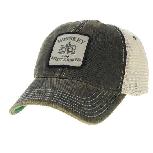 Whiskey Is My Spirit Animal Distressed Snap Back Trucker Hat