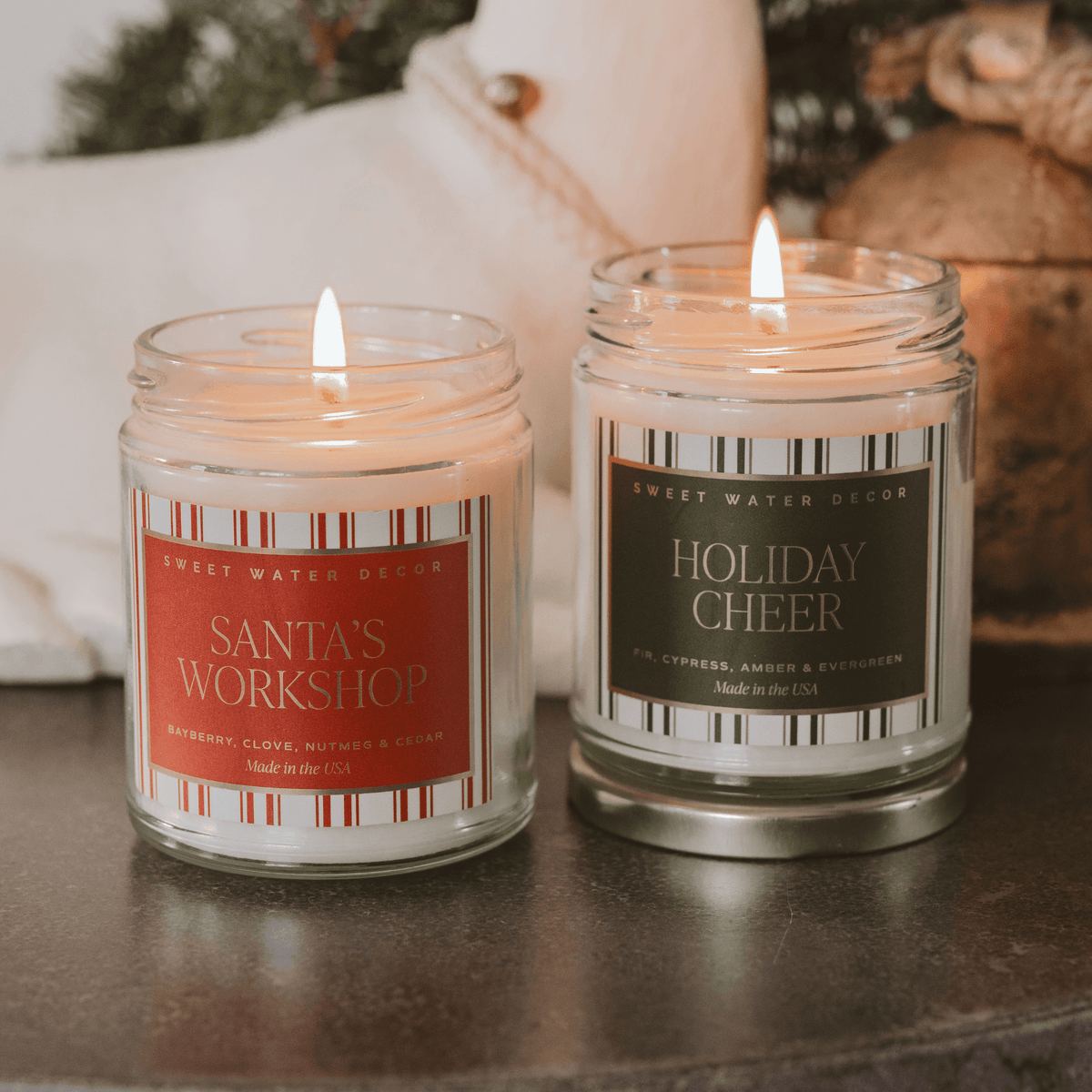 Holiday Cheer Soy Candle - 9 oz Patterned Clear Jar (Fraser Fir)
