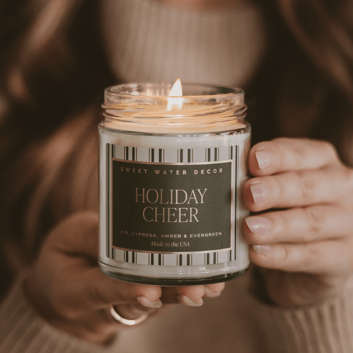 Holiday Cheer Soy Candle - 9 oz Patterned Clear Jar (Fraser Fir)