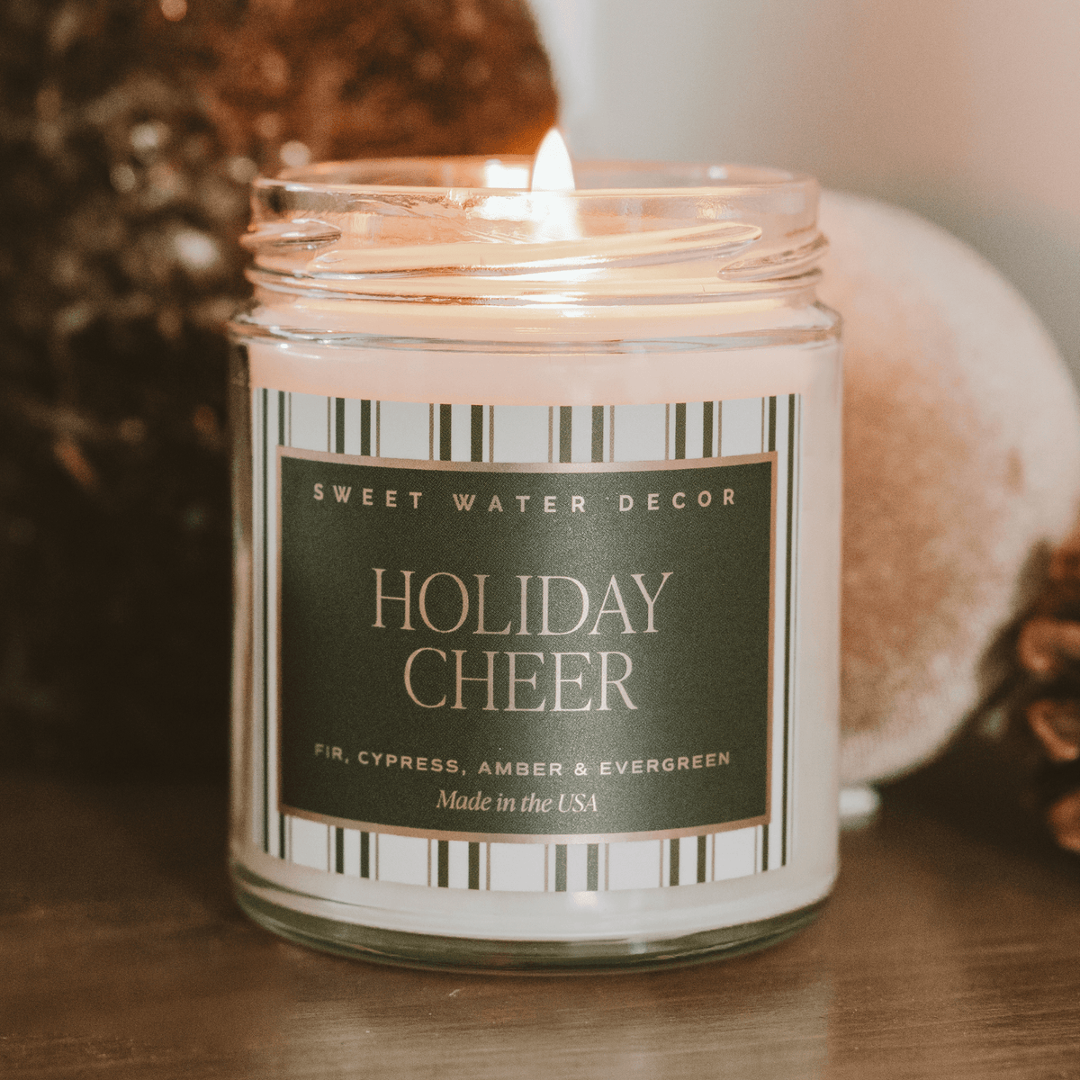 Holiday Cheer Soy Candle - 9 oz Patterned Clear Jar (Fraser Fir)