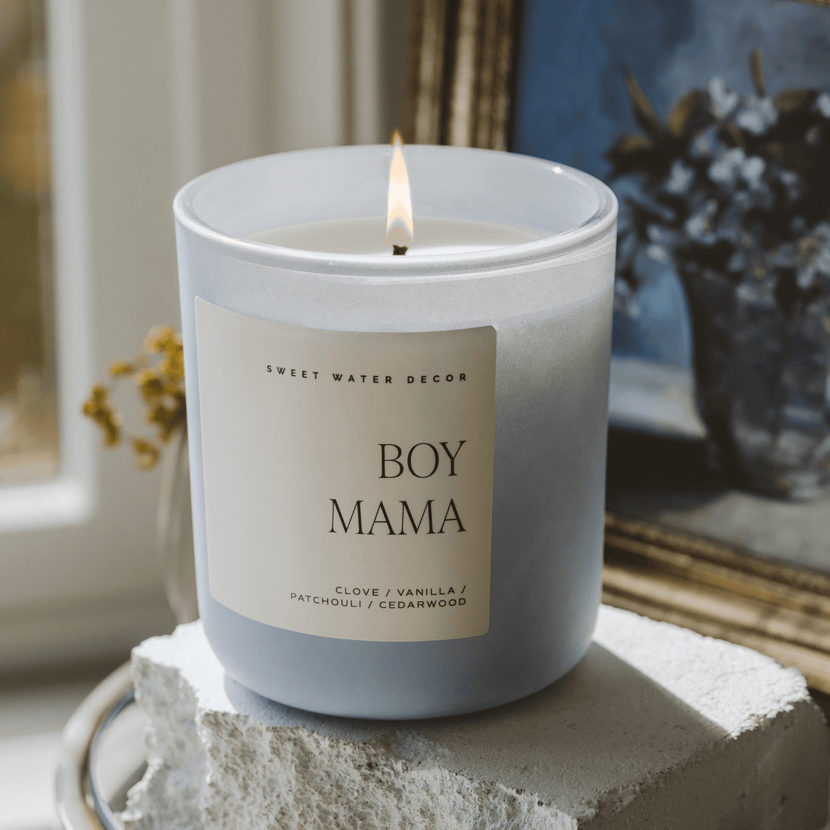 Boy Mama Soy Candle - Blue Matte Jar - 15 oz (Palo Santo Patchouli)