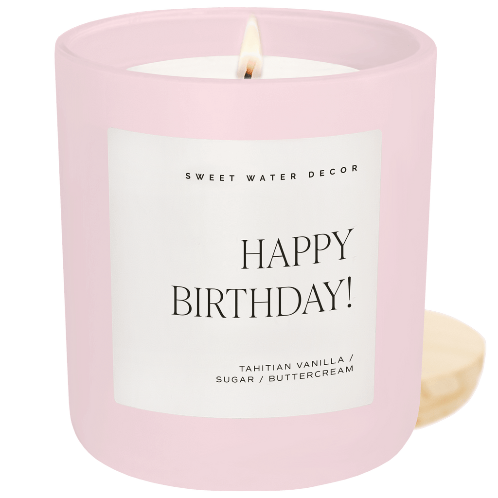 Happy Birthday Soy Candle - Pink Matte Jar - 15 oz (Vanilla Buttercream)