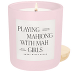 Playing Mahjong with Mah Girls Soy Candle - Pink Matte Jar - 15 oz (Salt and Sea)