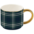 Navy Plaid 14 oz Gold Handle Coffee Mug