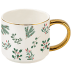 Holiday Greenery 14 oz Gold Handle Coffee Mug