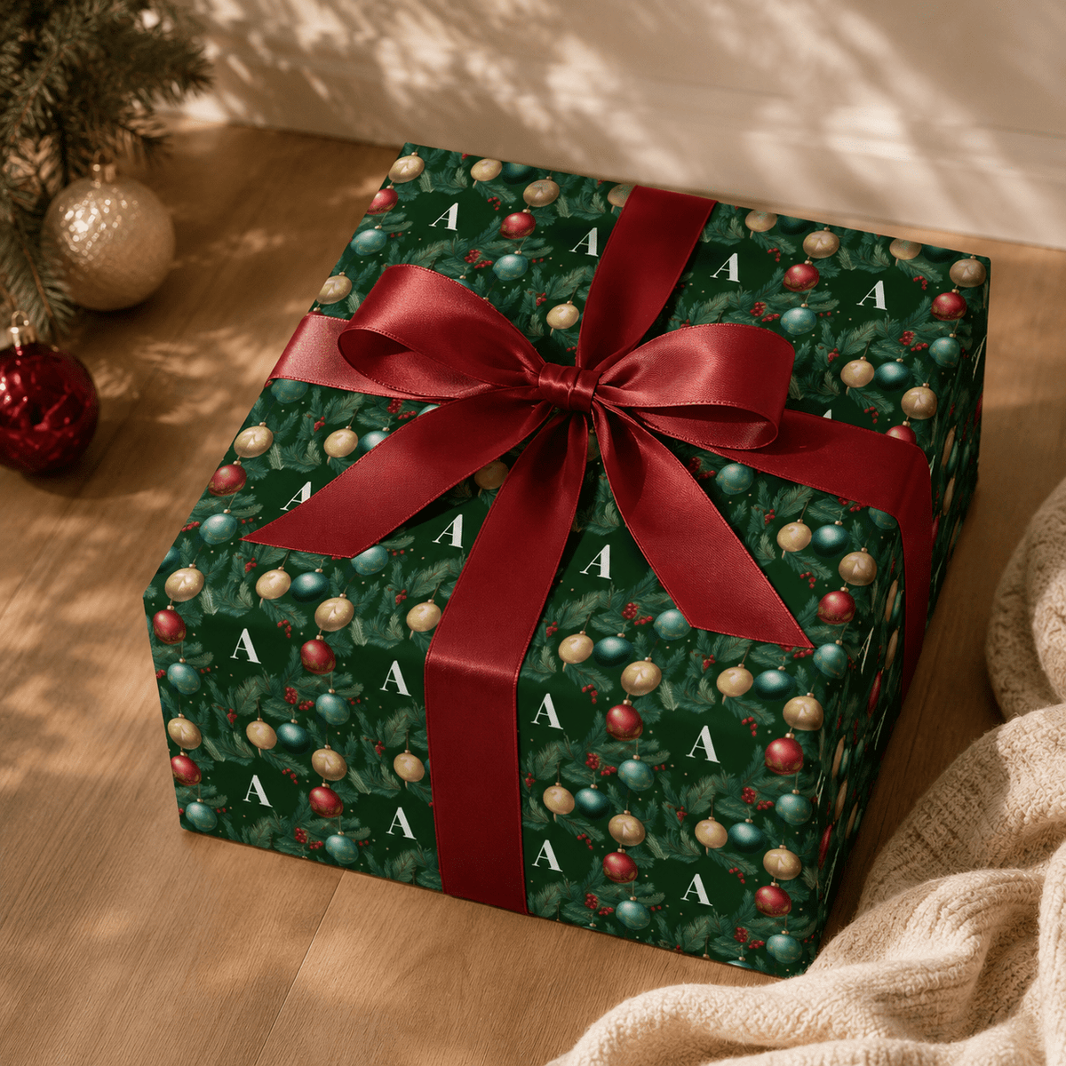 Personalized Fir & Frost Holiday Monogram Wrapping Paper