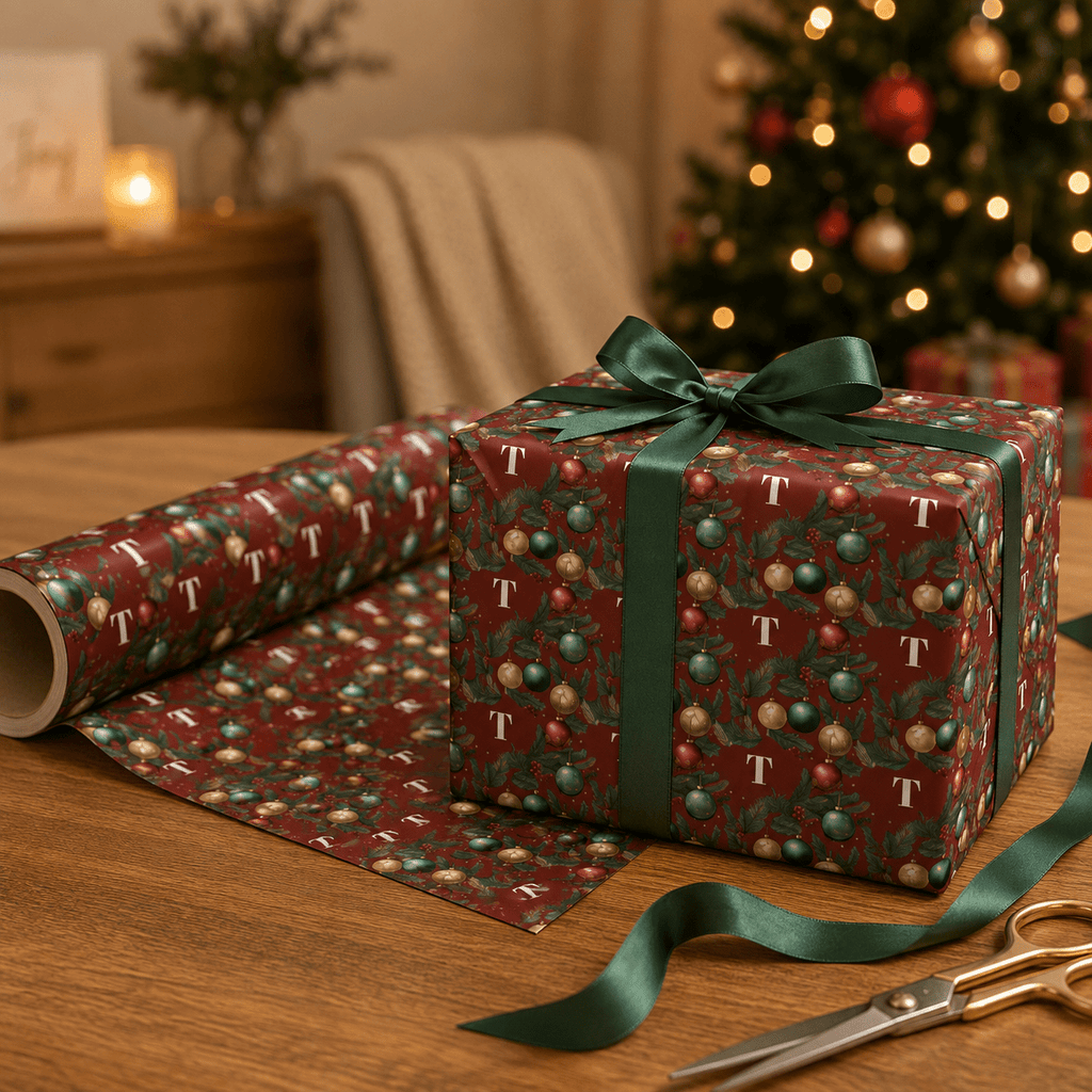 Personalized Fir & Frost Holiday Monogram Wrapping Paper