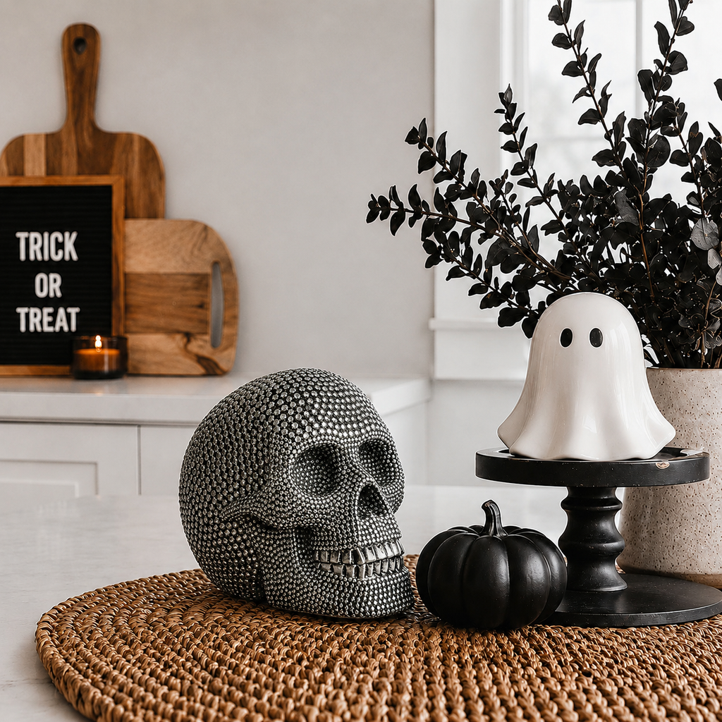 Skull Halloween Figurine in Silver or Gold