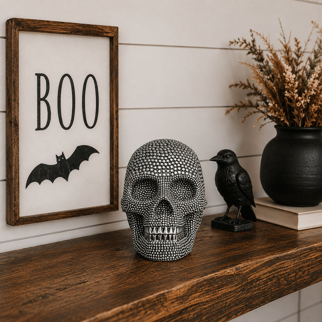 Skull Halloween Figurine in Silver or Gold