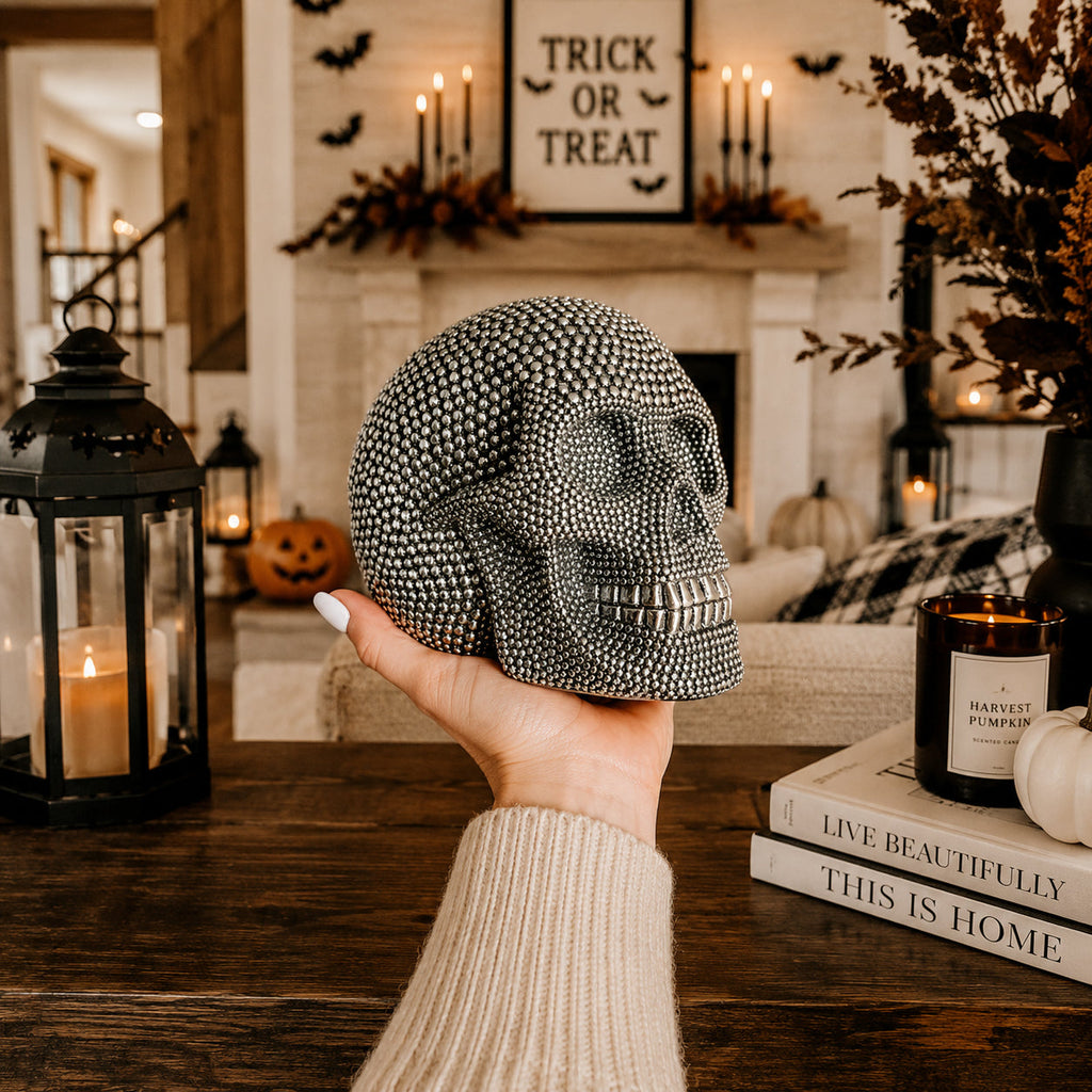 Skull Halloween Figurine in Silver or Gold