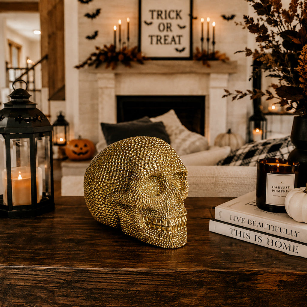 Skull Halloween Figurine in Silver or Gold