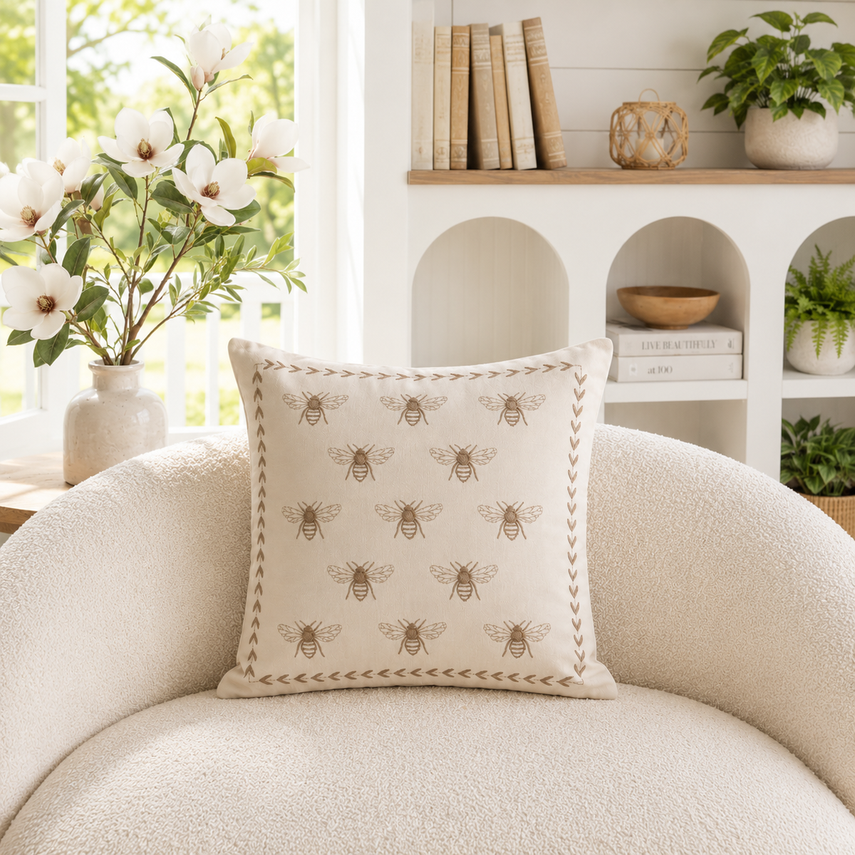 Embroidered Honeybee Pillow