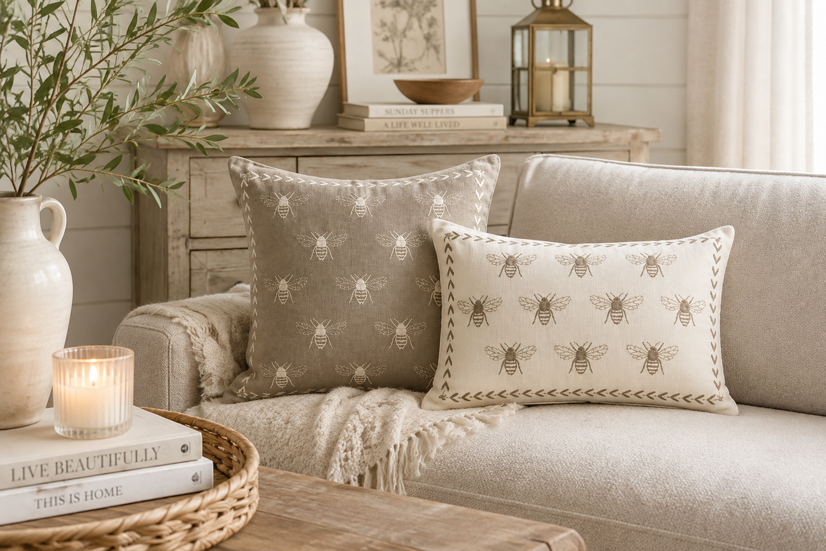 Embroidered Honeybee Pillow