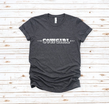 Cowgirl with Sheriff Stars Graphic Tee Shirt - Bourbon Cowgirl