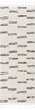 Riad Black Striped White Rug with Tassels