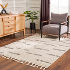 Riad Black Striped White Rug with Tassels