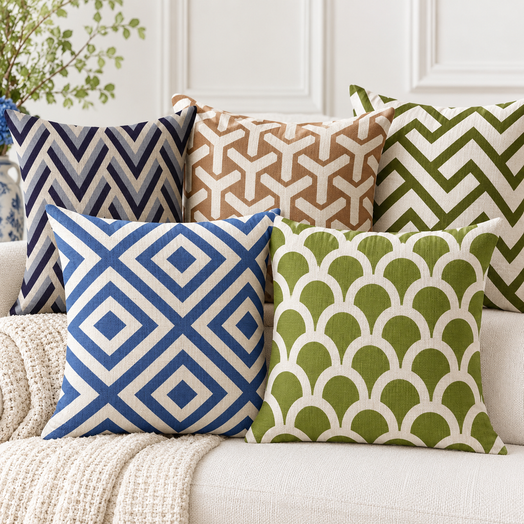 18" Geometric Print Decorative Pillow – Colorful Modern Abstract Designs