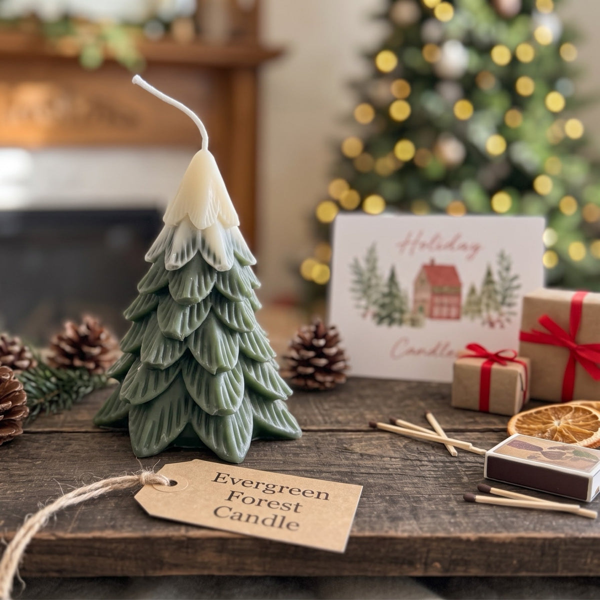 Snowcapped Evergreen Tree Candle