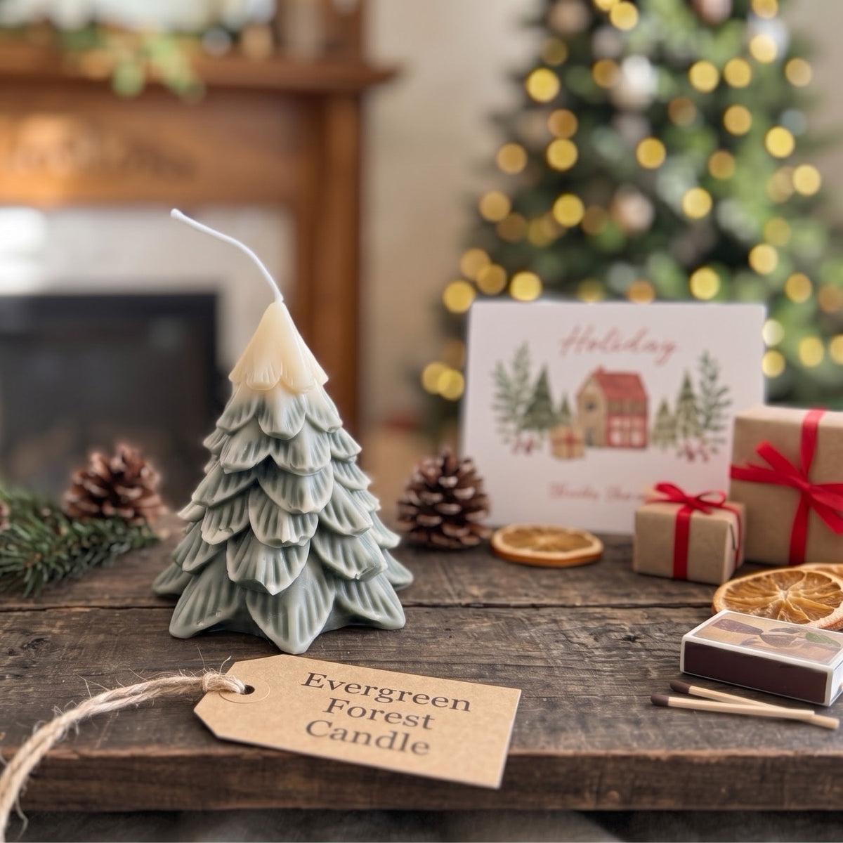 Snowcapped Evergreen Tree Candle