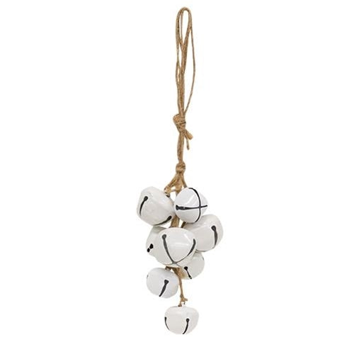 White Jingle Bells Cluster on Jute