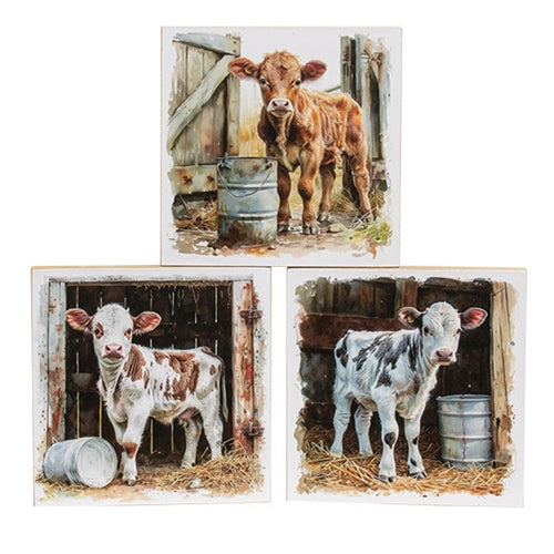 Baby Cow in Barn Portrait 6" Square Block 3 Asstd.