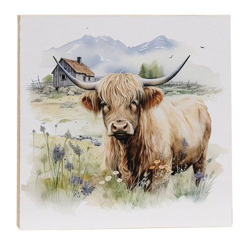 Highland in Pasture Portrait 8" Square Block