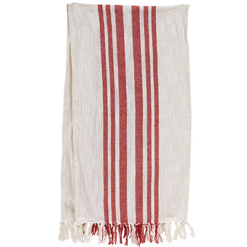 Red Stripe Fringed White Long Runner