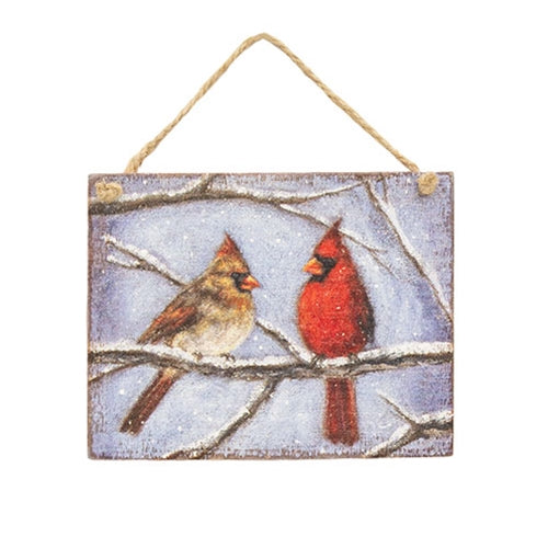 Distressed Wooden Cardinal Pair Ornament